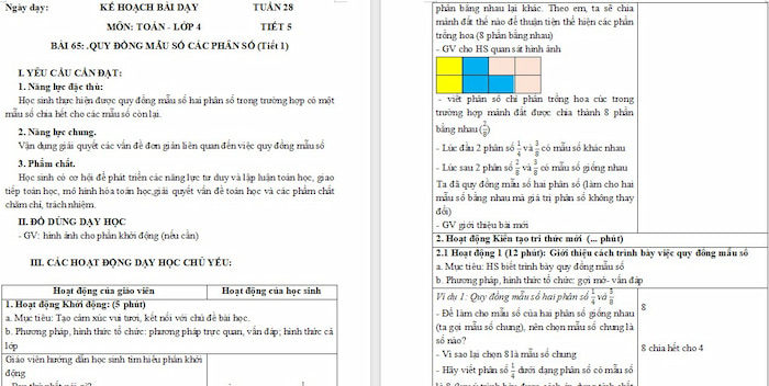 Giáo án Toán 4: Quy đồng mẫu số các phân số
