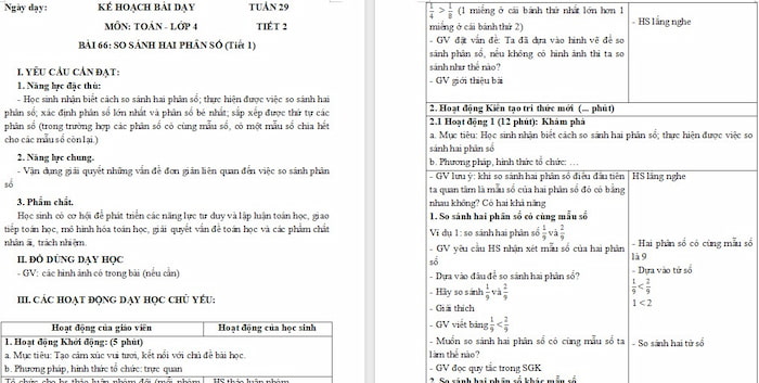 Giáo án Toán 4: So sánh hai phân số