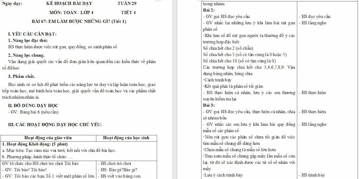 Giáo án Toán 4: Em làm được những gì?