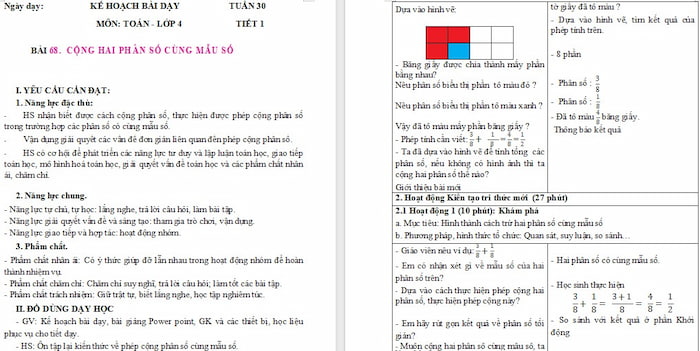 Giáo án Toán 4: Cộng hai phân số cùng mẫu số