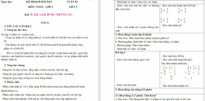 Giáo án Toán 4: Em làm được những gì?