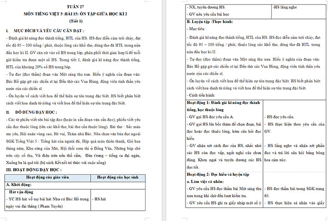 Giáo án Tiếng Việt 5 Ôn tập giữa học kì II (Tiết 1)