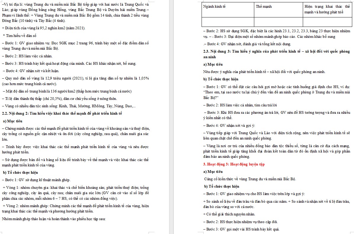 Giáo án Địa lí 12 KNTT Bài Khai thác thế mạnh ở Trung du và miền núi Bắc Bộ