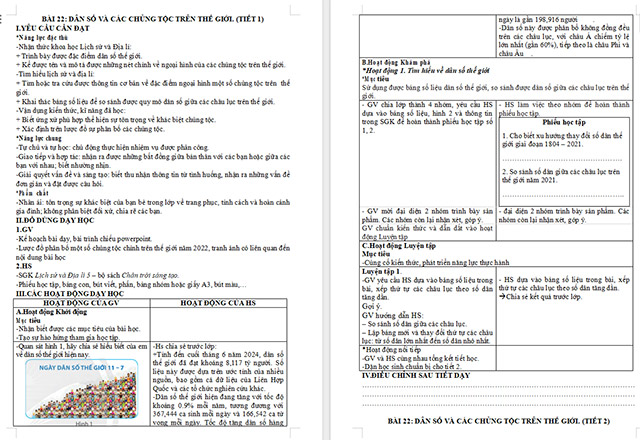 Giáo án Lịch sử - Địa lí 5 Dân số và các chủng tộc trên thế giới