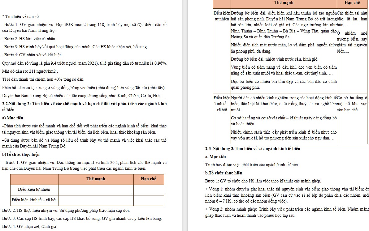 Giáo án Địa lí 12 KNTT Bài Phát triển kinh tế biển ở Duyên hải Nam Trung Bộ