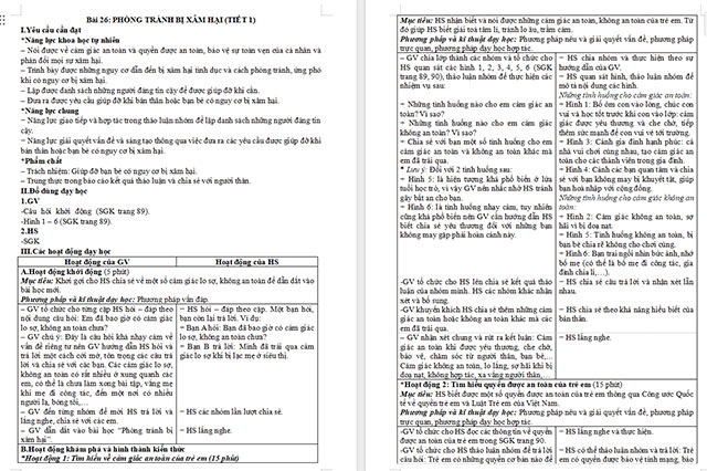 Giáo án Khoa học 5 Phòng tránh bị xâm hại