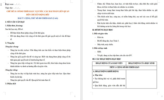 Giáo án Toán 5 Cộng, trừ số đo thời gian