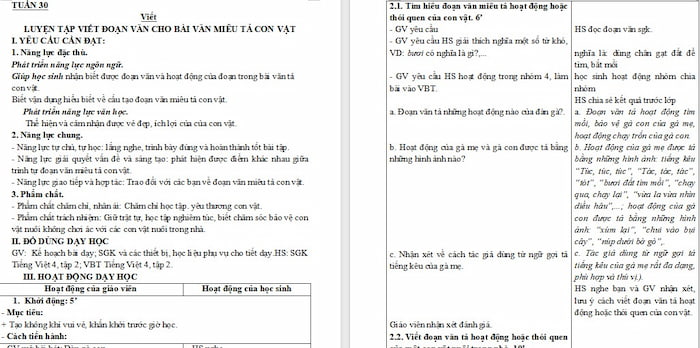 Giáo án Tiếng Việt 4: Luyện tập viết đoạn văn cho bài văn miêu tả con vật