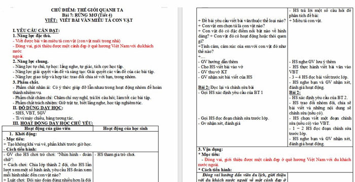 Giáo án Tiếng Việt 4: Viết bài văn miêu tả con vật