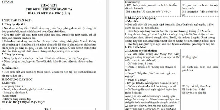 Giáo án Tiếng Việt 4: Kì diệu Ma-rốc