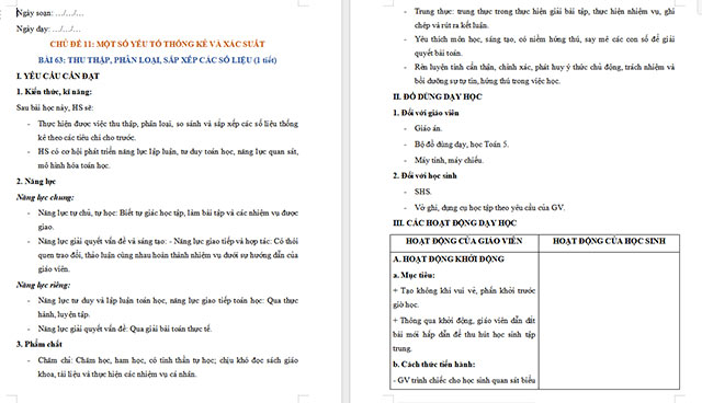 Giáo án Toán 5 Thu thập, phân loại, sắp xếp các số liệu