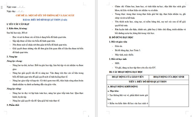 Giáo án Toán 5 Biểu đồ hình quạt tròn
