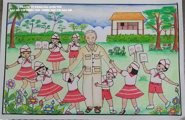 Tranh vẽ Bác Hồ và thiếu nhi