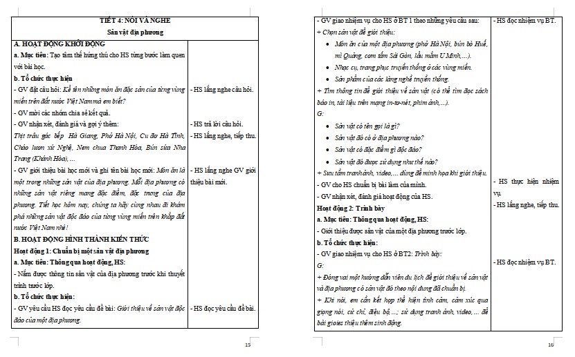 Giáo án Tiếng Việt 5 Bài 16: Sản vật địa phương