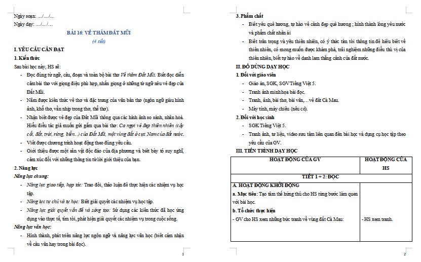 Giáo án Tiếng Việt 5 Bài 15: Xuồng ba lá quê tôi