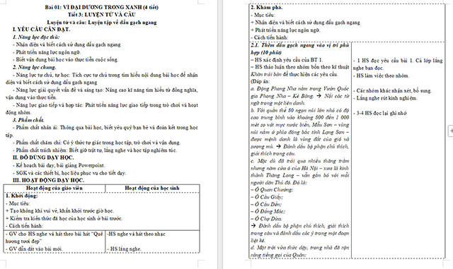 Giáo án Tiếng Việt 5 Luyện tập về dấu gạch ngang