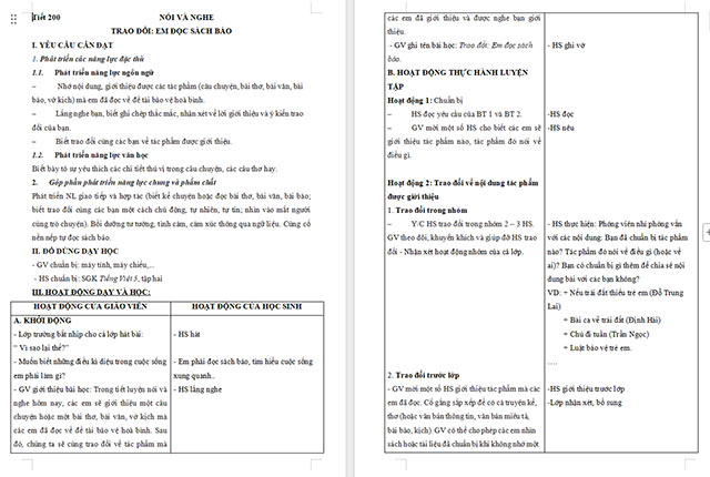 Giáo án Tiếng Việt 5 Trao đổi Em đọc sách báo