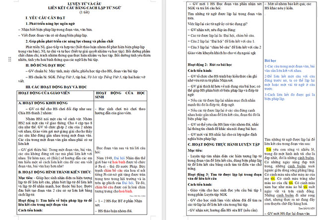 Giáo án Tiếng Việt 5 Liên kết câu bằng cách lặp từ ngữ