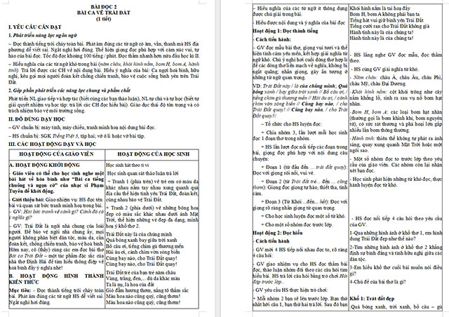 Giáo án Tiếng Việt 5 Bài ca Trái Đất