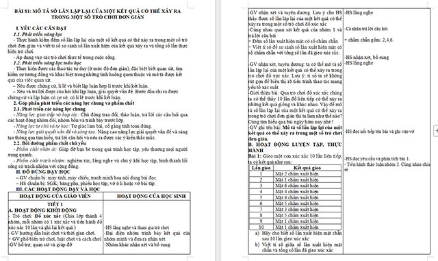 Giáo án Toán 5 Mô tả số lần lặp lại của một kết quả có thể xảy ra trong một số trò chơi đơn giản