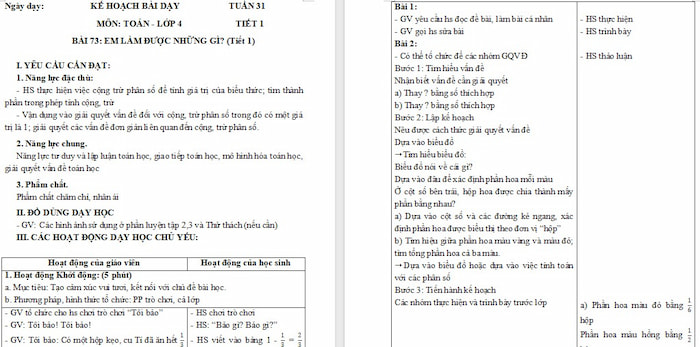 Giáo án Toán 4: Em làm được những gì?