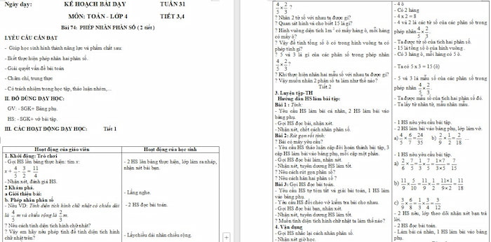Giáo án Toán 4: Phép nhân phân số