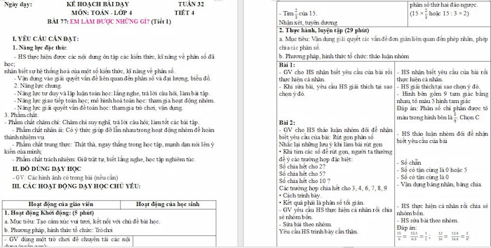 Giáo án Toán 4: Em làm được những gì?