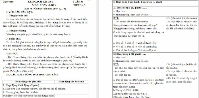 Giáo án Toán 4: Ôn tập cuối năm