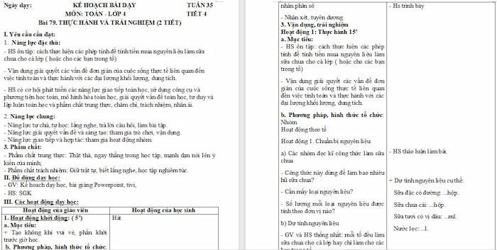 Giáo án Toán 4: Thực hành và trải nghiệm
