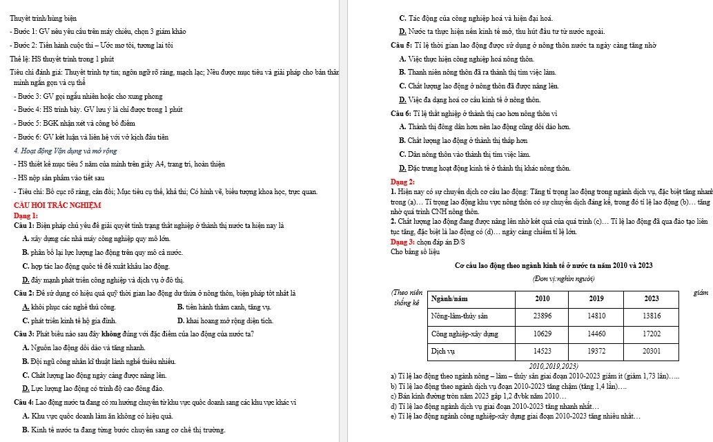 Giáo án Địa lí 12 KNTT Lao động và việc làm