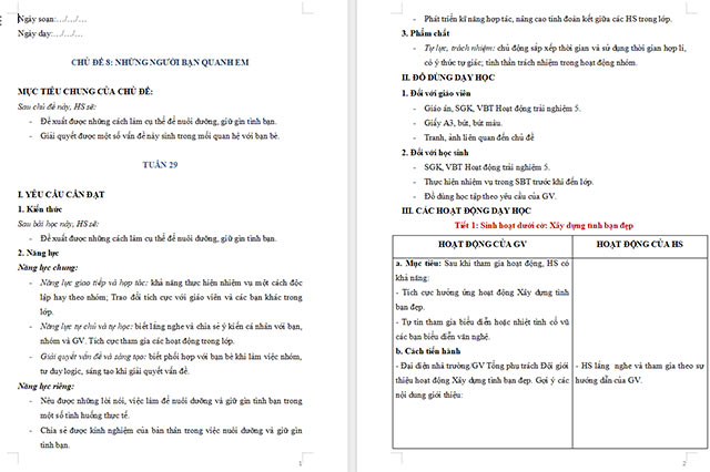 Giáo án Hoạt động trải nghiệm 5 Tuần 29