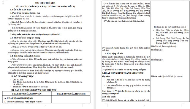 Giáo án Lịch sử - Địa lí 5 Các châu lục và đại dương trên thế giới