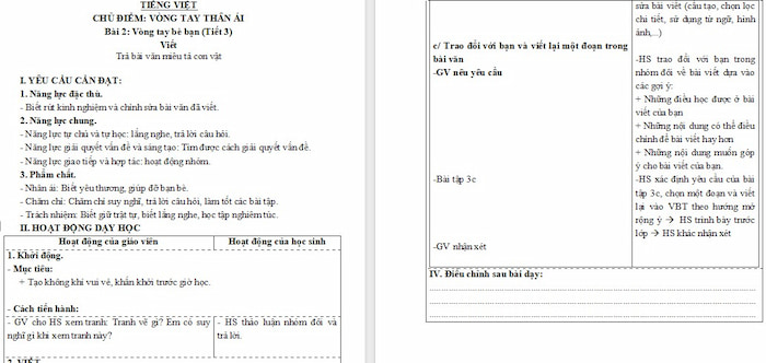 Giáo án Tiếng Việt 4: Trả bài văn miêu tả con vật