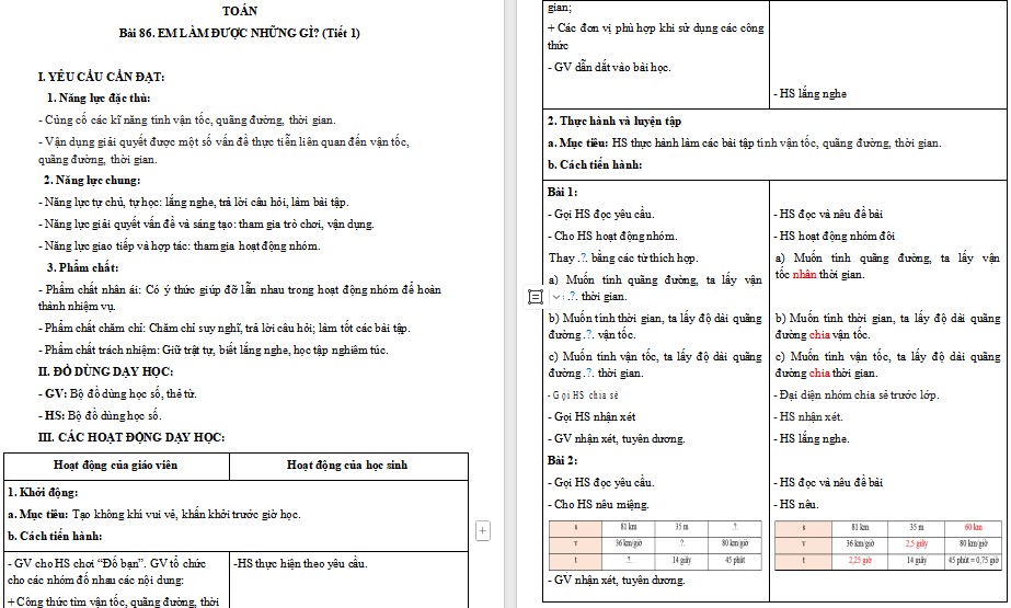 Giáo án Toán 5 Bài 86 file word