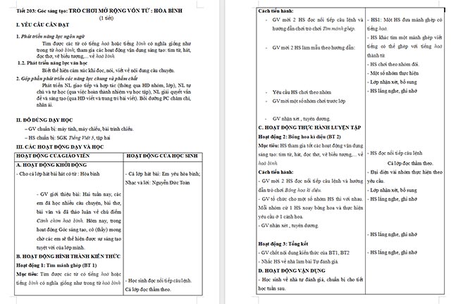 Giáo án Tiếng Việt 5 Trò chơi mở rộng vốn từ Hoà bình