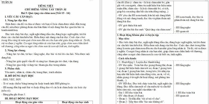 Giáo án Tiếng Việt 4: Quà tặng của chim non