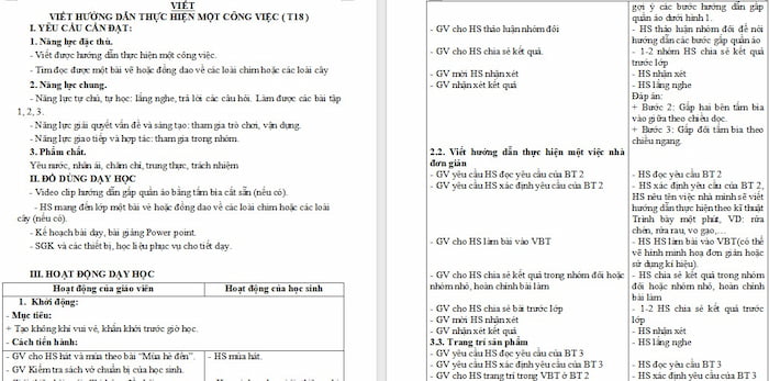 Giáo án Tiếng Việt 4: Viết hướng dẫn thực hiện một công việc
