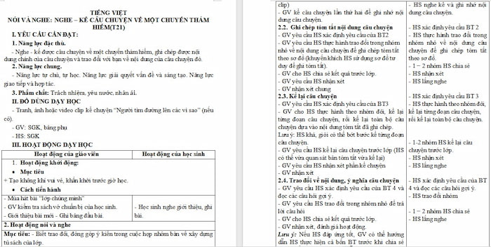 Giáo án Tiếng Việt 4: Nghe - kể câu chuyện về một chuyến thám hiểm