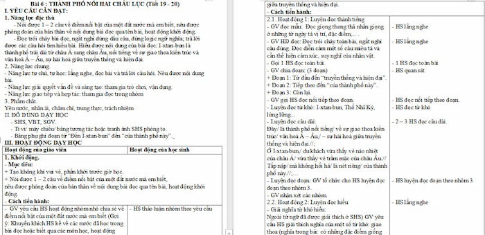 Giáo án Tiếng Việt 4: Thành phố nối hai châu lục