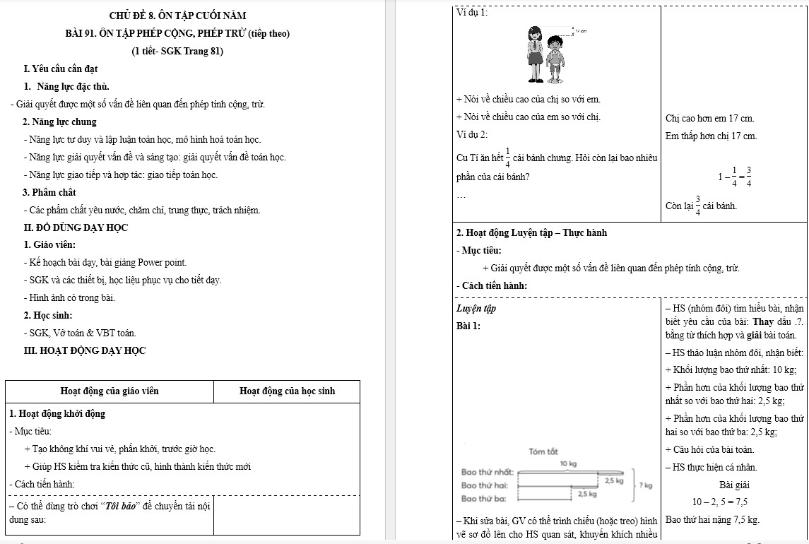 Giáo án Toán 5 Bài 91 file word