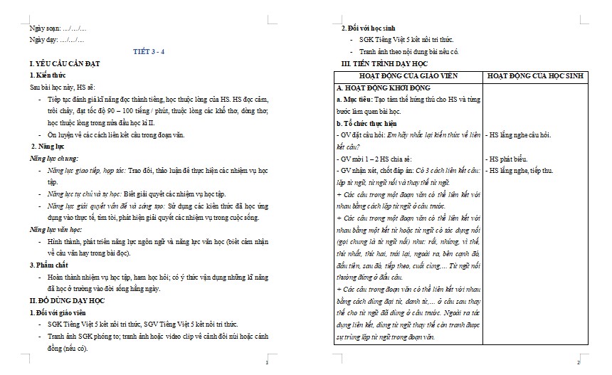 Giáo án Tiếng Việt lớp 5 Bài Ôn tập giữa học kì II (Tiết 1 + 2)