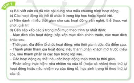 Viết: Luyện tập viết chương trình hoạt động (Thực Thành viết) – Tiếng Việt 5 Cánh diều Tiếng Việt lớp 5 Cánh diều tập 2 Bài 17
