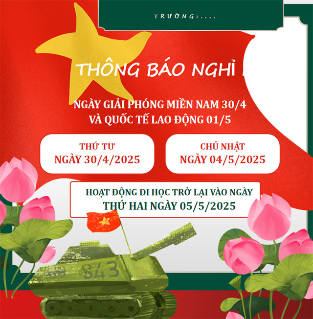 PowerPoint thông báo nghỉ lễ 30/4 và 1/5