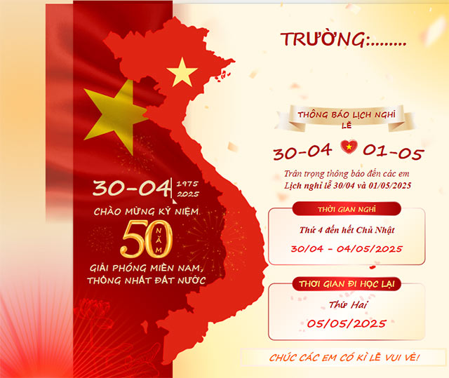 PowerPoint thông báo nghỉ lễ 30/4 và 1/5