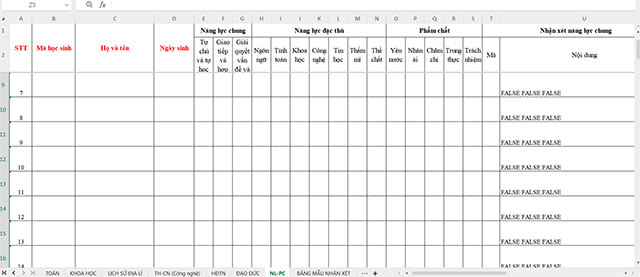 Excel Đánh giá học sinh lớp 4, 5 tự động theo Thông tư 27