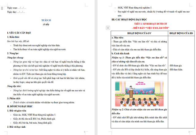 Giáo án Hoạt động trải nghiệm 5 Tuần 33