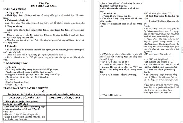 Giáo án Tiếng Việt 5 Liên kết các câu trong đoạn văn bằng cách thay thế từ ngữ