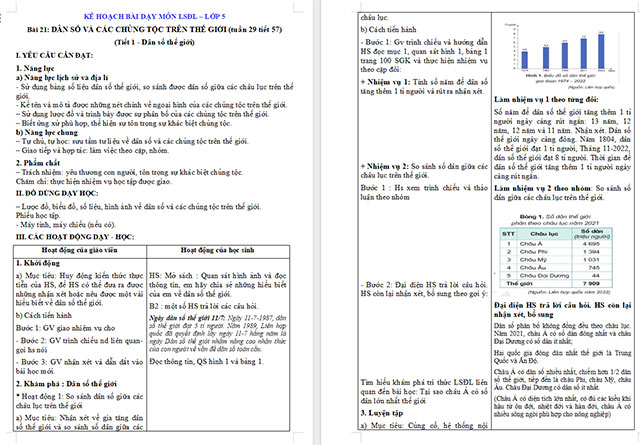 Giáo án Lịch sử - Địa lí 5 Dân số và các chủng tộc trên thế giới