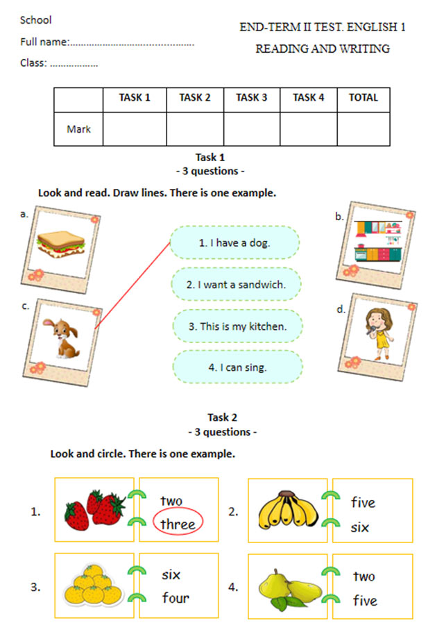 Đề thi học kì 2 môn Tiếng Anh lớp 1 sách i-Learn Smart Start