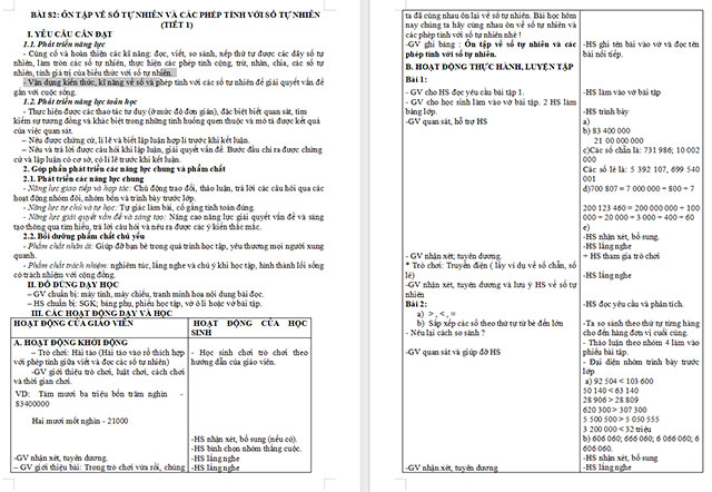 Giáo án Toán 5 Ôn tập về số tự nhiên và các phép tính với số tự nhiên